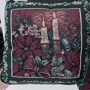 Manual Woodworkers & Weavers 17" Christmas Tapestry Throw Pillow Candles Bow
